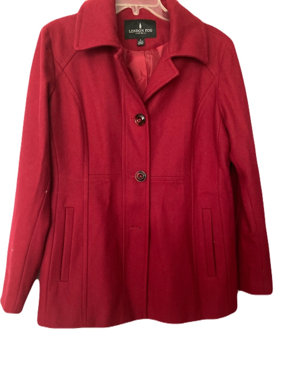 London Fog Red Wool-Blend Single-Breasted Pea Coat
